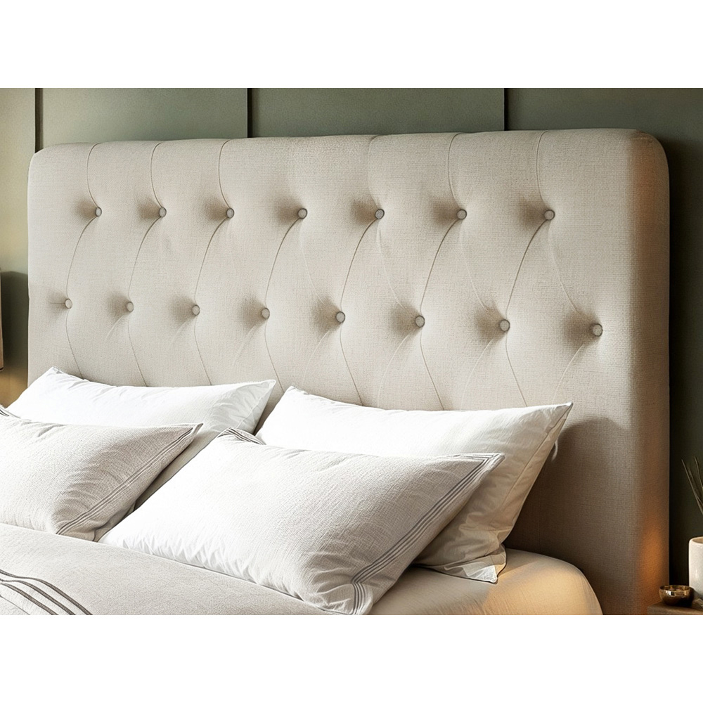 Flair Marley King Size Beige Woven Fabric Ottoman Bed with Buttoned Headboard Image 5