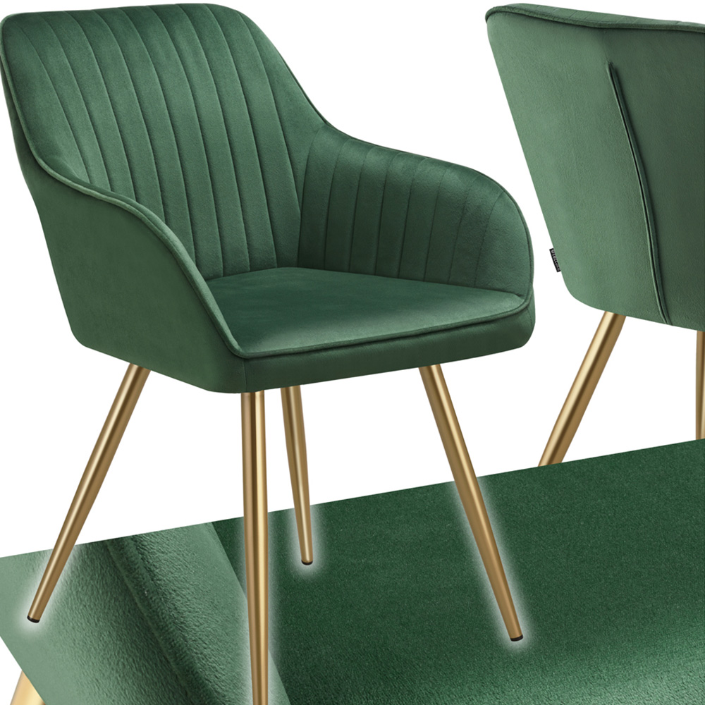 tectake Marilyn Dark Green and Gold Quilted Velvet Dining Chair Image 2