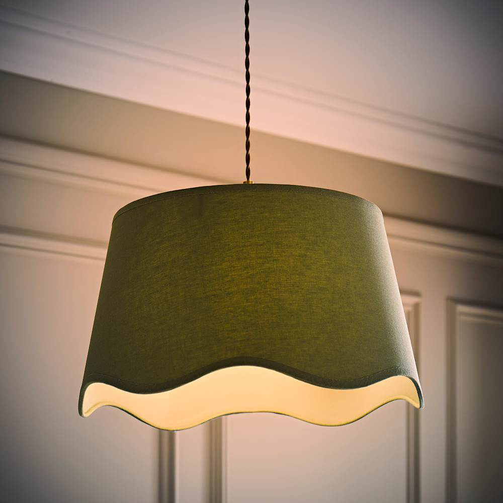 ValueLights Mabel Sage Linen Scallop Edge Large Lamp Shade Image 2