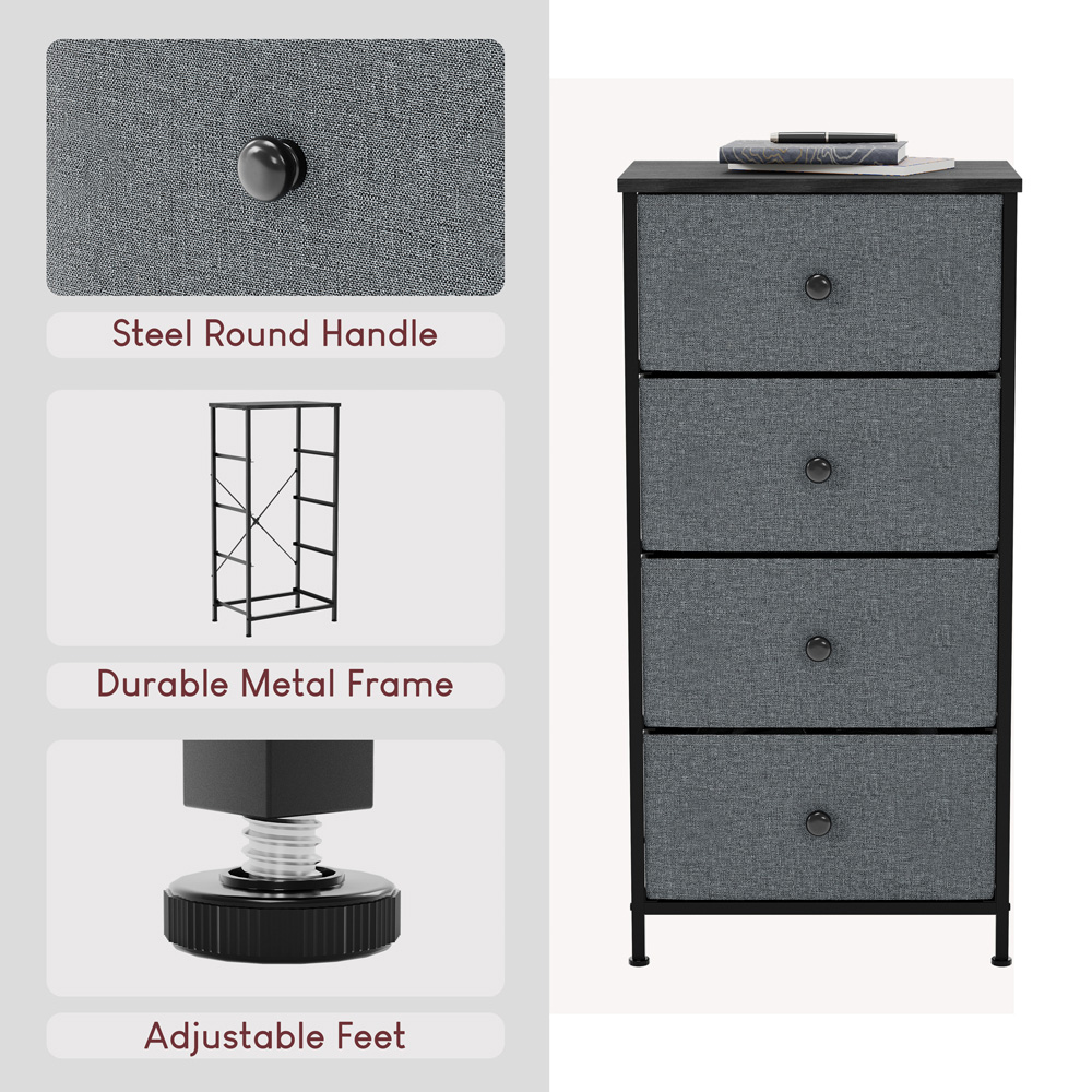 Vida Designs Chorley 4 Drawer Grey and Black Fabric Chest of Drawer Image 5