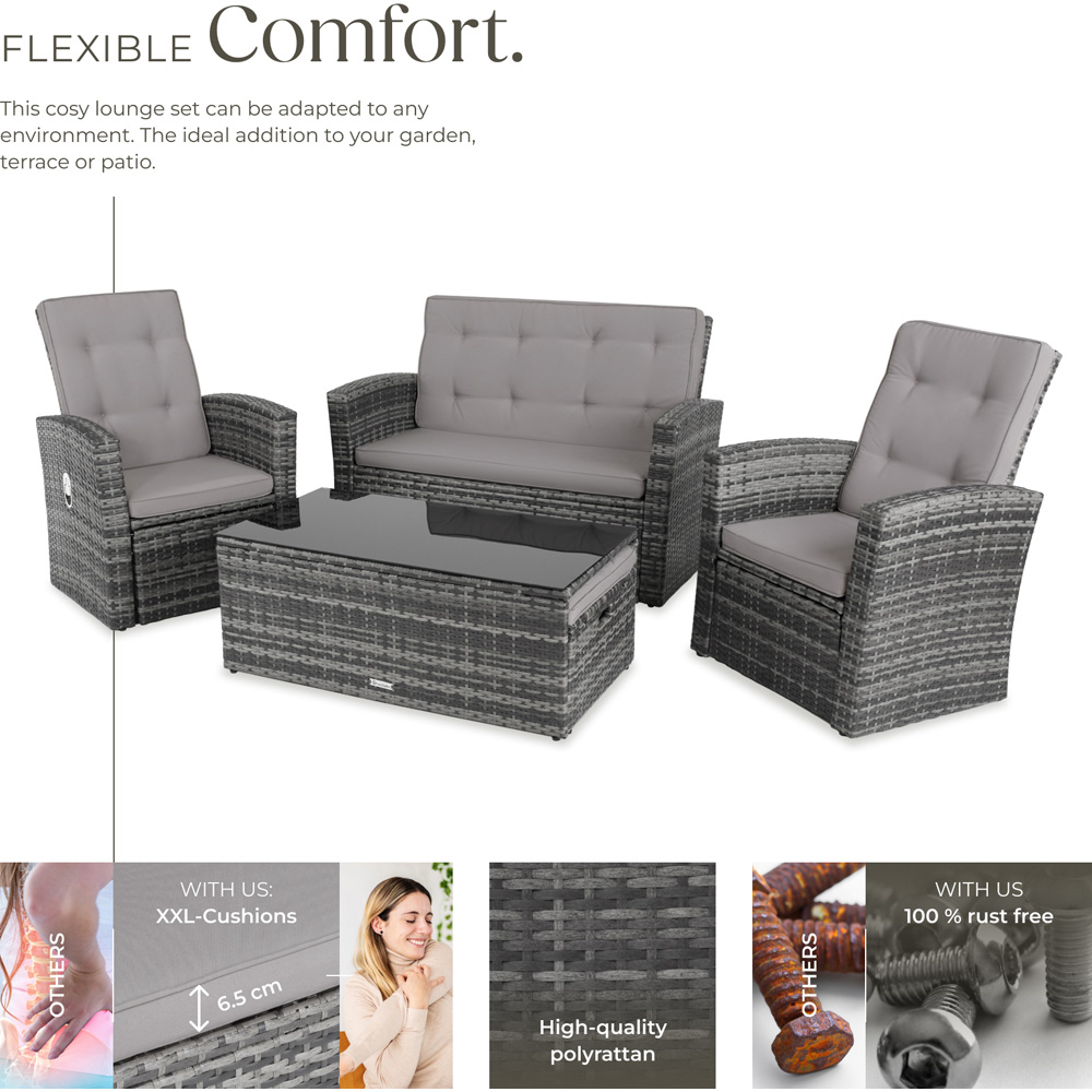 tectake Bari 6 Seater Grey Rattan Reclining Garden Lounge Set Image 3