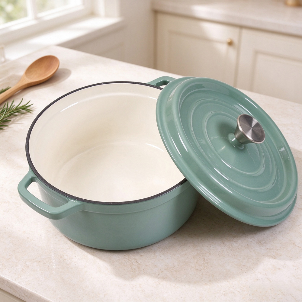 Living and Home Emerald Green Enamelled Cast Iron Dutch Oven Pot 6L Image 7