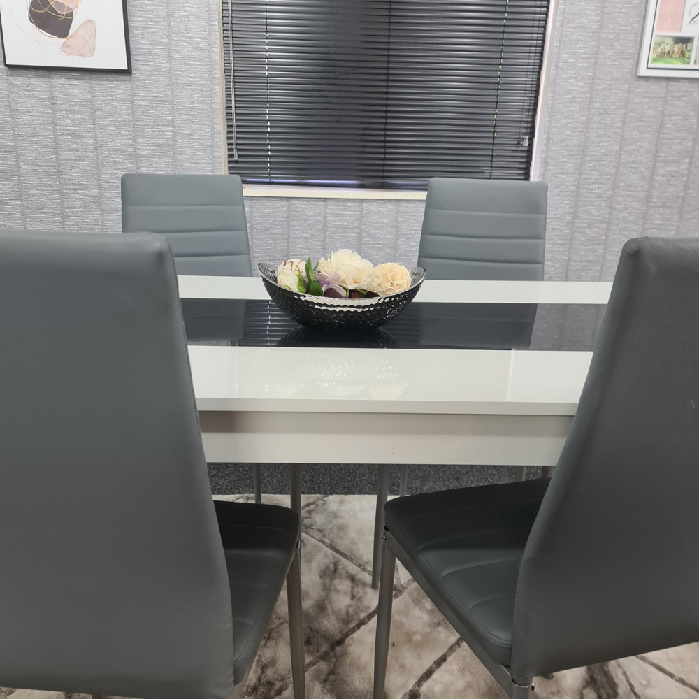 Portland Leather and Wood 4 Seater Dining Set White and Grey Image 2
