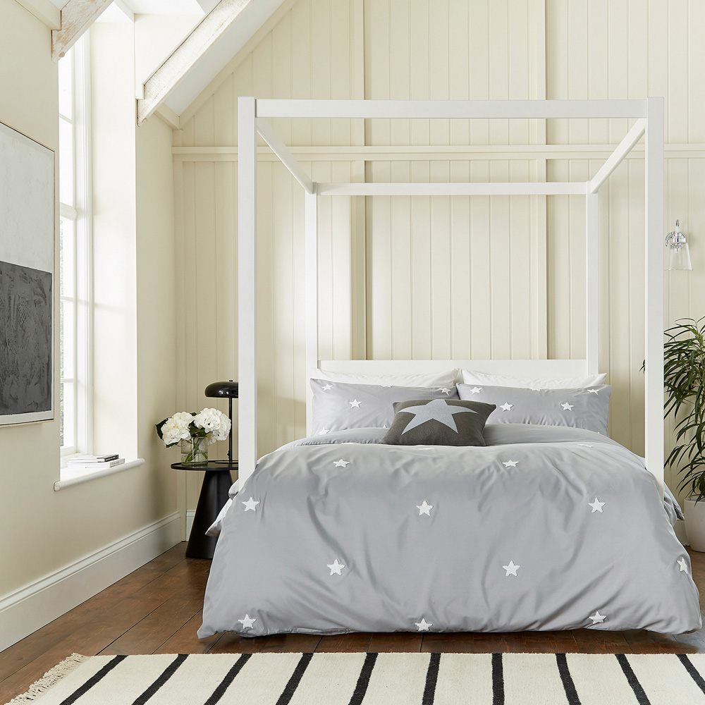 Helena Springfield Tufted Star Super King Size Grey Reversible Duvet Set Image 7