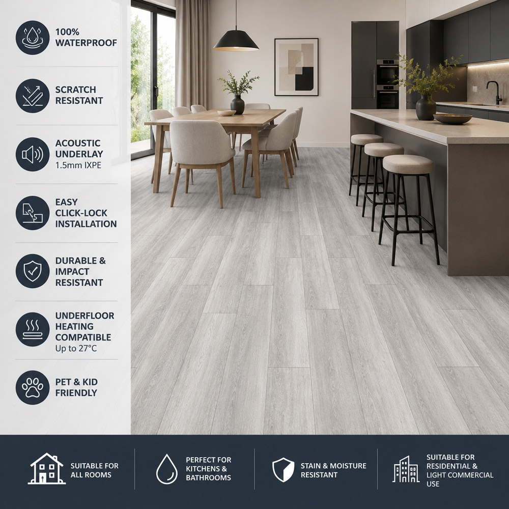 Britwall Grey Oak Wood-Embossed SPC Vinyl Flooring 1220 x 181mm 10 Pack Image 5