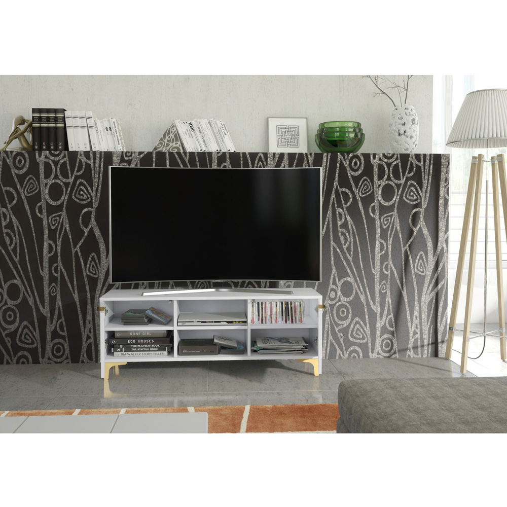Creative Furniture Tide Crest White and Gold 2 Door 2 Shelf TV Unit Image 6