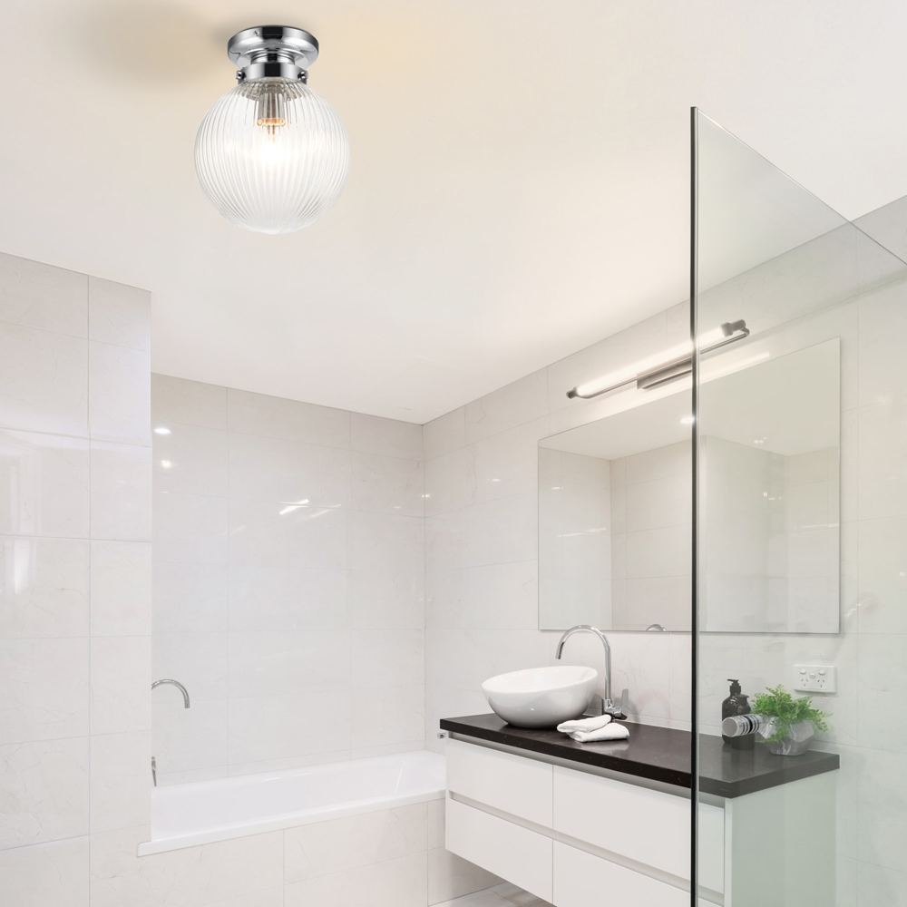 Cosylyte Finley Chrome Ribbed Glass Ceiling Light Image 6