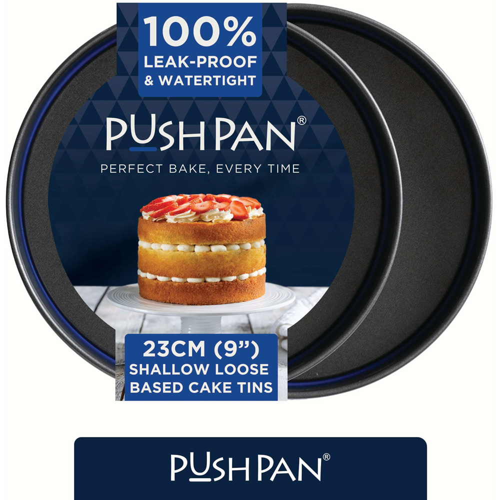 Wham PushPan 23cm Set of 2 Light Grey and Pewter Shallow Tin Image 2