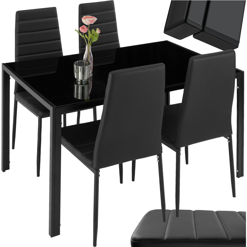 tectake Berlin 4 Seater Black Faux Leather Dining Table Set Image 2