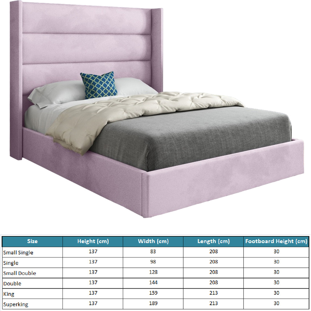 Nuno Pink Small Double Velvet Upholstered Bed Frame with Straight Winged Headboard Image 7