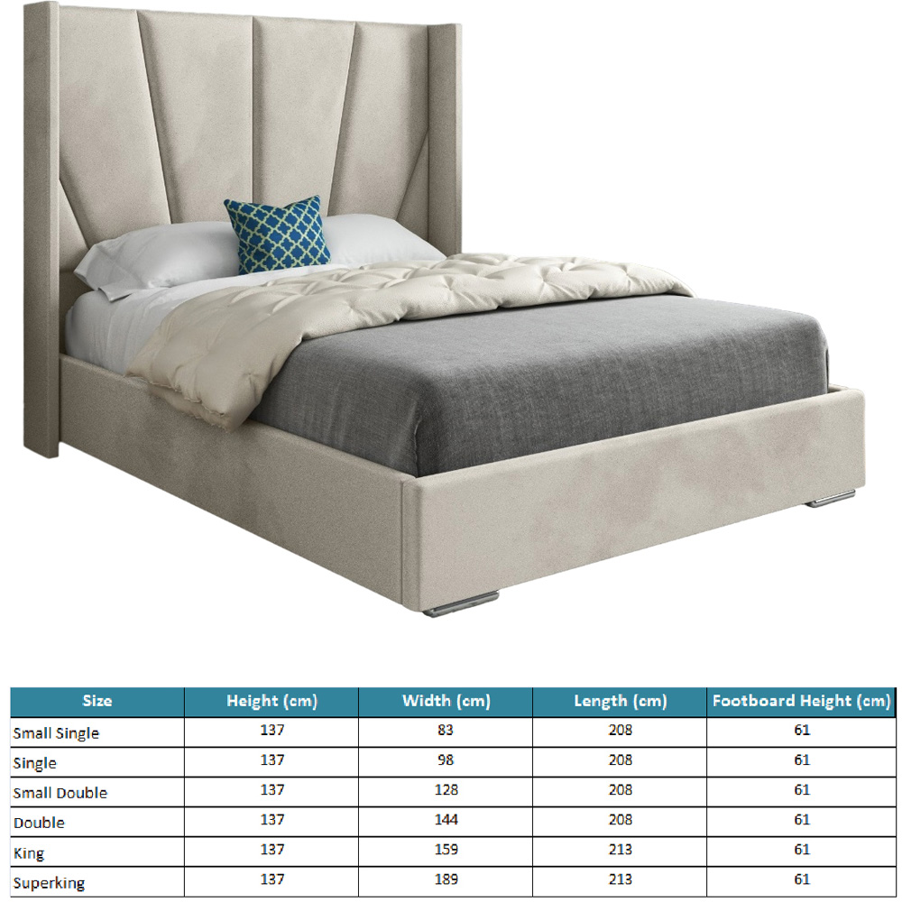 Bellini Silver Small Double Velvet Upholstered Bed Frame with Wide Curved Winged Headboard Image 7