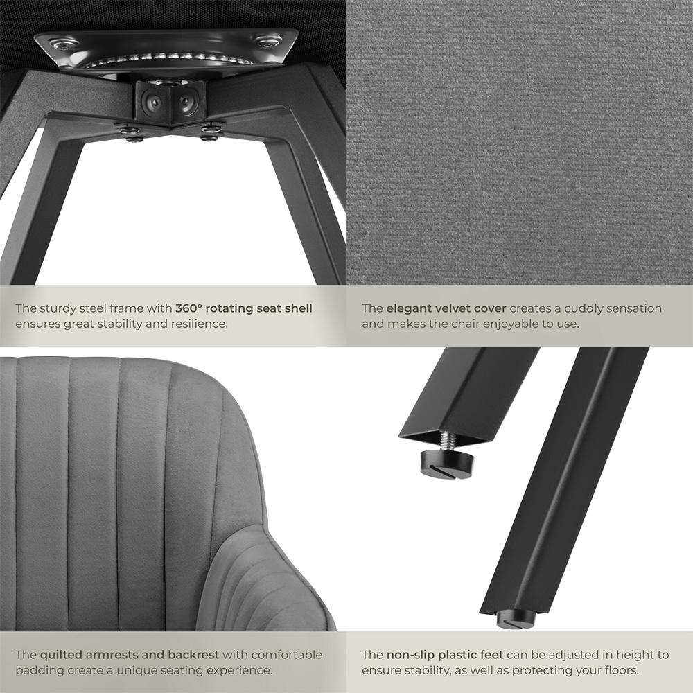 tectake Grey Velvet Swivel Armchair Image 5