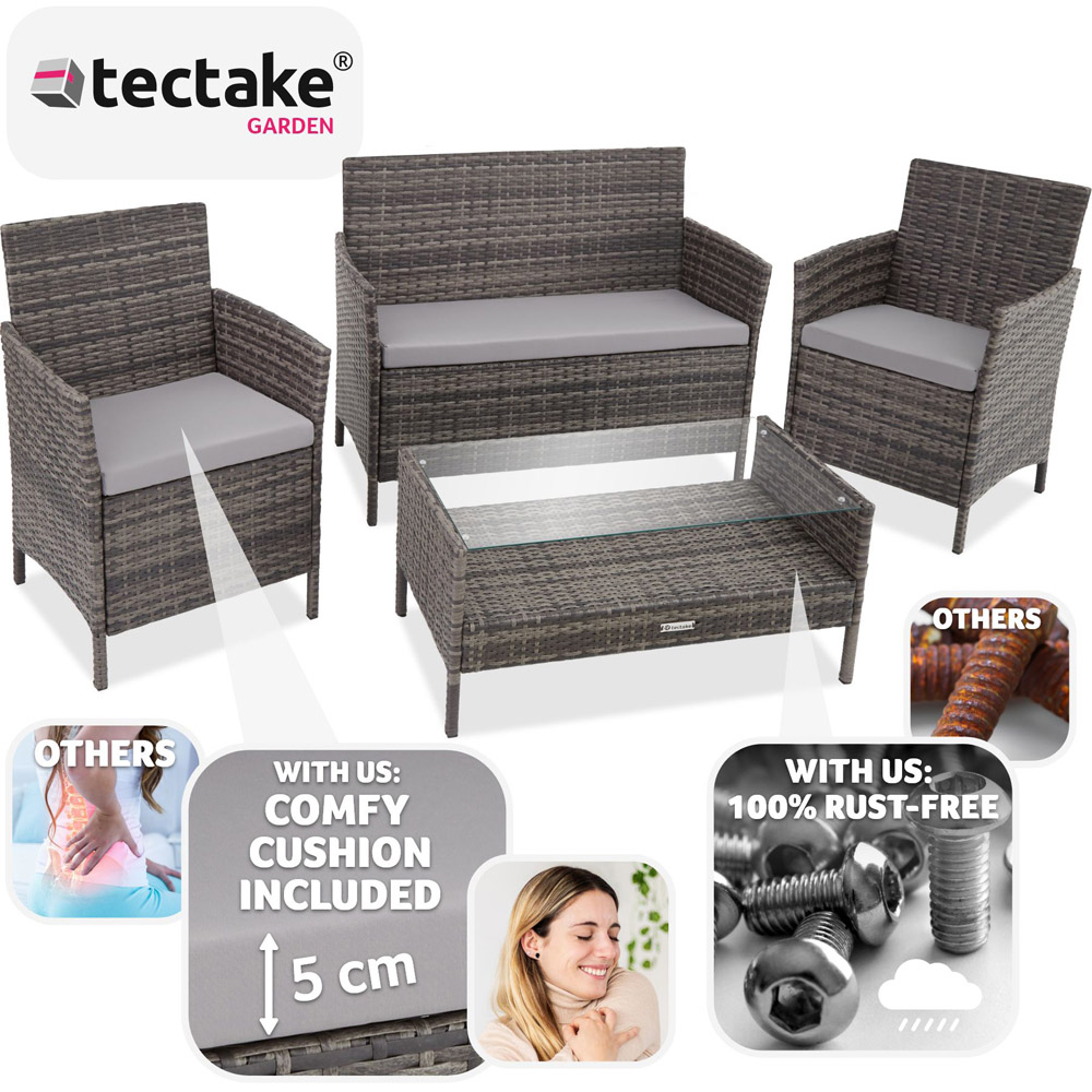 tectake Madeira 4 Seater Grey Rattan Garden Lounge Set Image 7