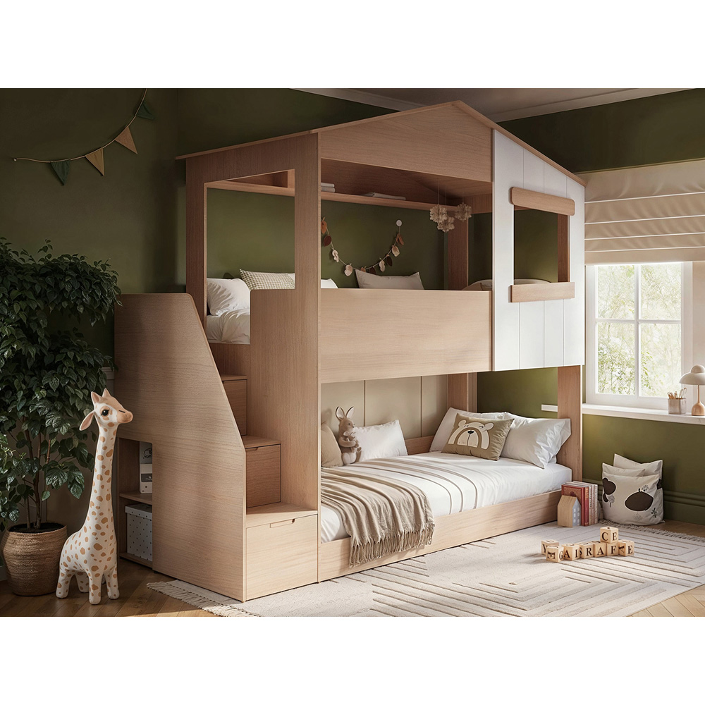 Flair Dreamland Oak Play House Staircase Bunk Bed Image 6