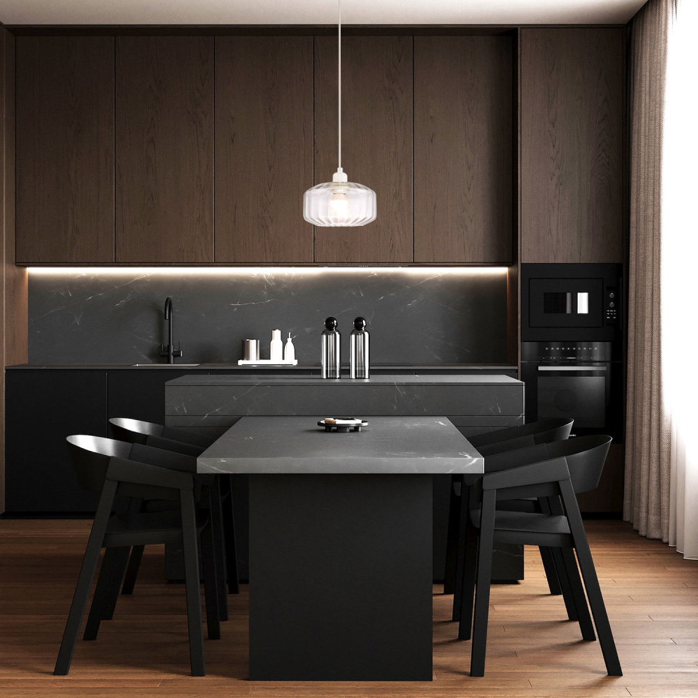 Happy Homewares Clear Ribbed Glass Flat Style Pendant Shade Image 2