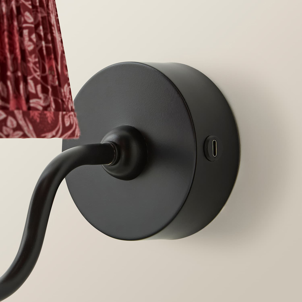 ValueLights Lowe Burgundy Floral Pleated Shade Black Rechargeable Wall Light with Bulb Image 5