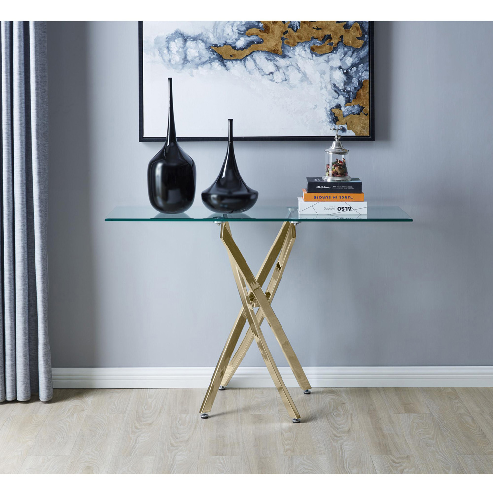 Furniturebox Tavalo Gold Glass and Metal Console Table Image 6