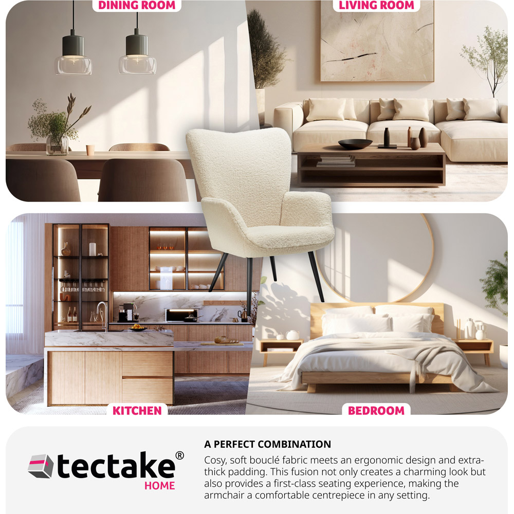 tectake Hygge Cream and Black Boucle Padded Armchair Image 7