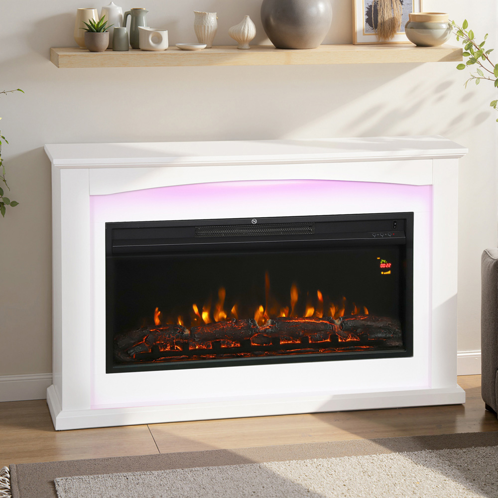 HOMCOM White Faux Flame Fireplace 2000W Image 4