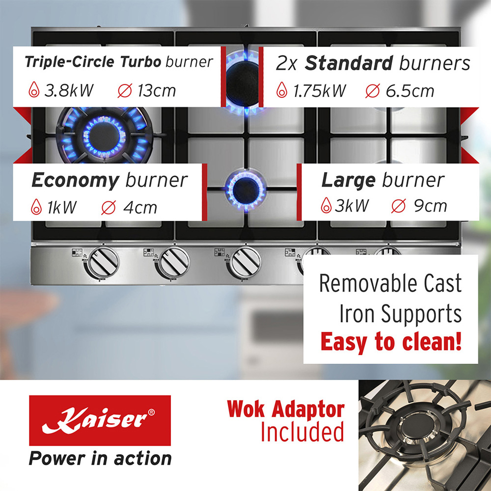 Kaiser Avantgarde Pro Stainless Steel Gas Hob 86cm Image 7
