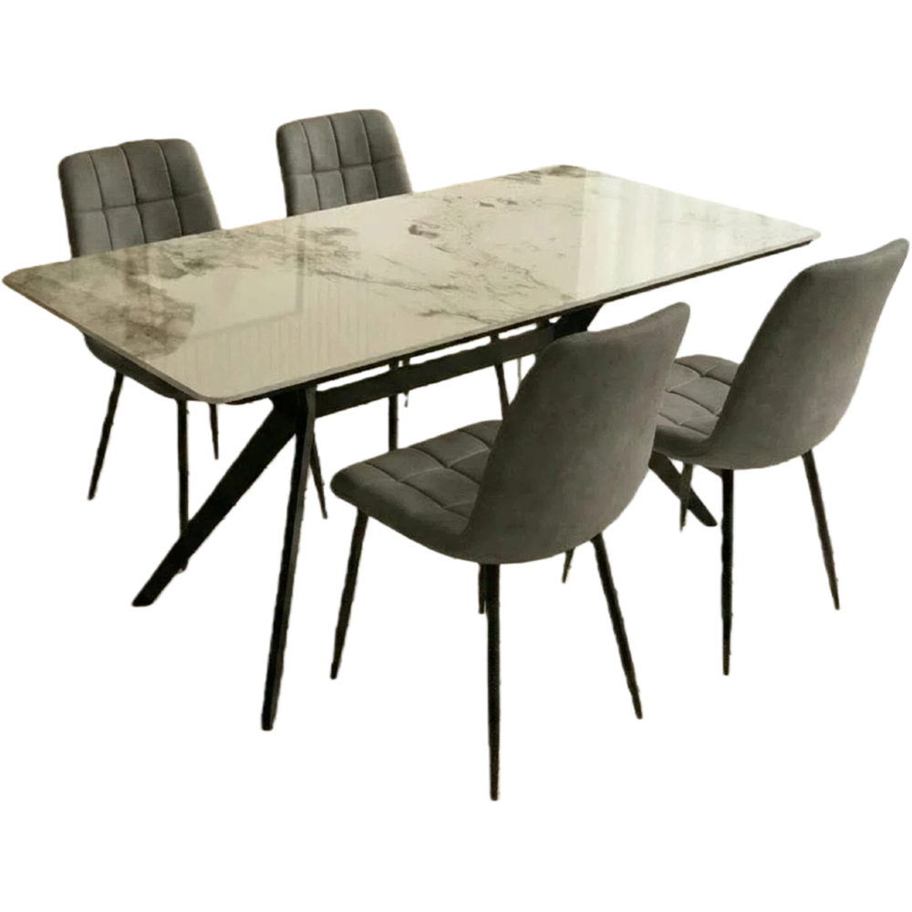 Indoor Living Erica 4 Seater Velvet Marble Top Dining Set Grey Image 2