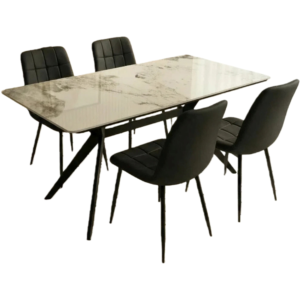 Indoor Living Erica 4 Seater Velvet Marble Top Dining Set Black Image 2