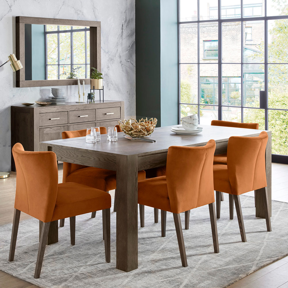 Bentley Designs Turin Set of 2 Dark Oak Harvet Pumpkin Velvet Low Back Upholstered Chair Image 5