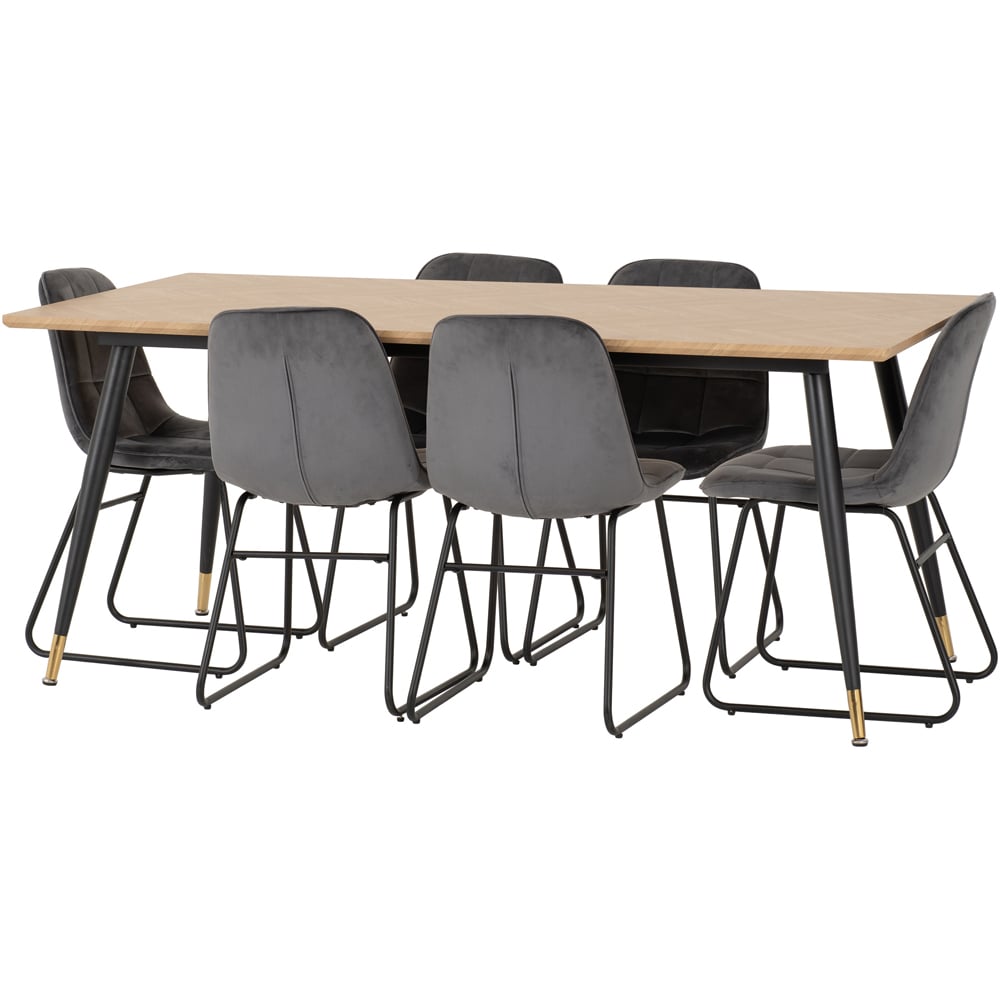 Seconique Hamilton Lukas Oak Effect Velvet 6 Seater Dining Table Set Grey Image 3