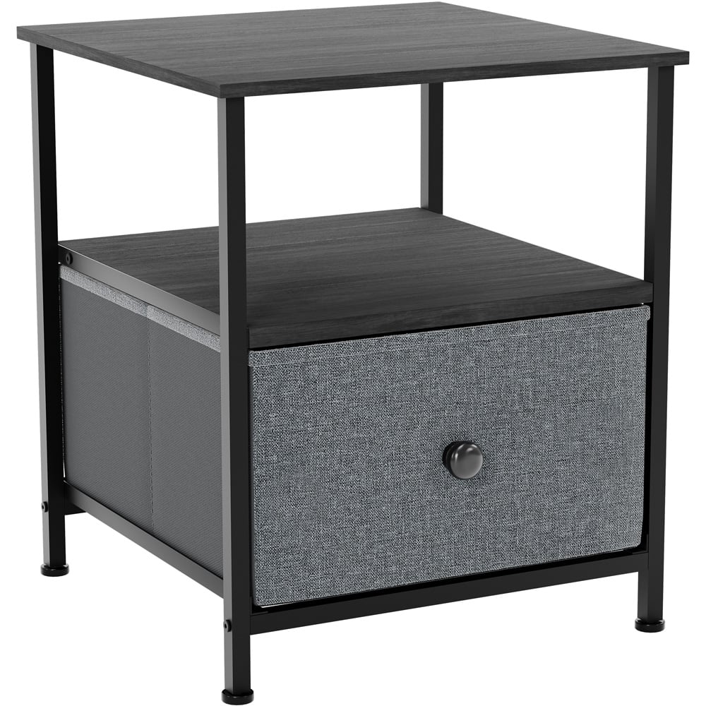 Vida Designs Chorley Single Drawer Single Shelf Grey and Black Fabric Bedside Table Image 2