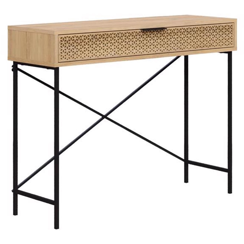 FWStyle Naive Single Drawer Sapphire Oak Laser Cut Wide Console Table Image 2
