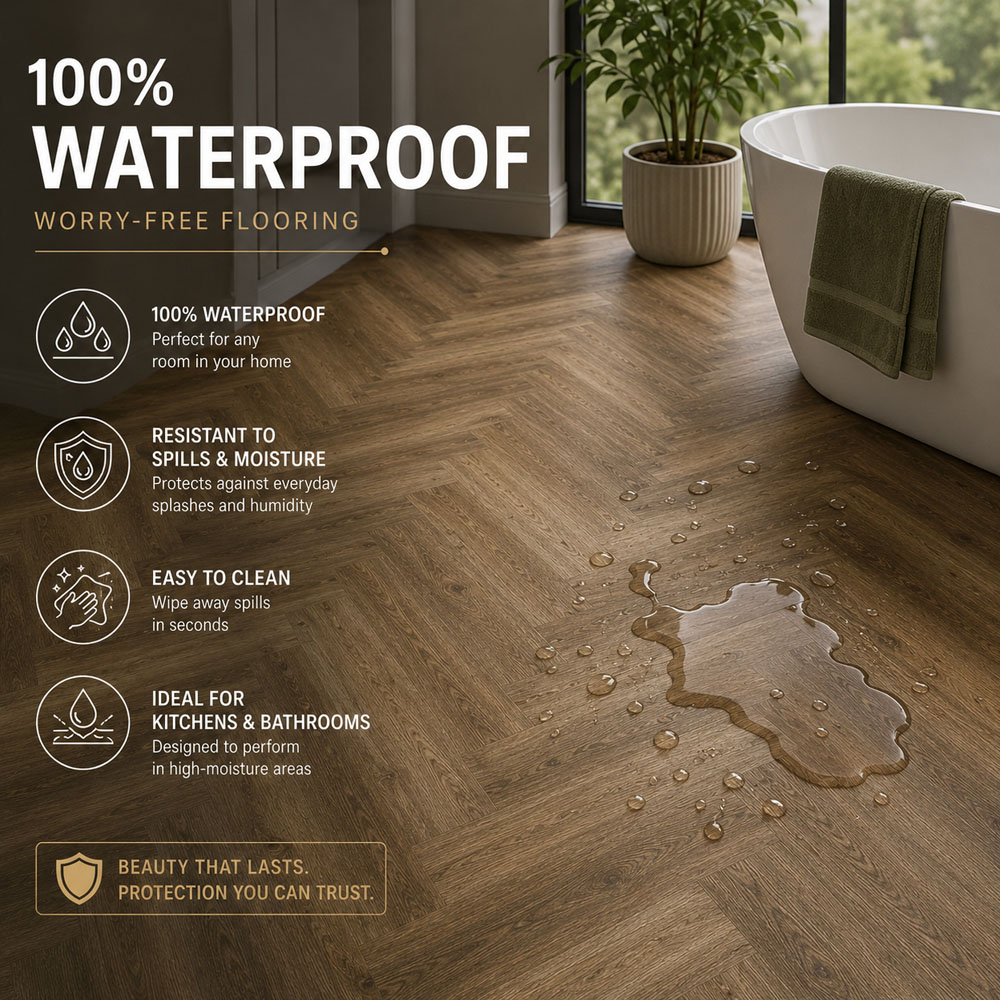 Britwall Ashton Brown Herringbone Wood-Embossed SPC Vinyl Flooring 625 x 125mm 20 Pack Image 5