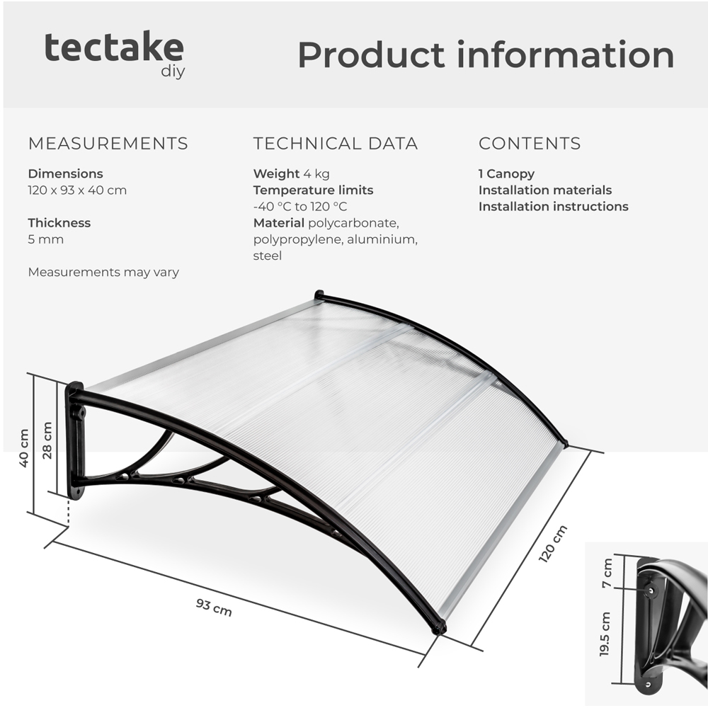 tectake Transparent Canopy 1.2 x 0.9m Image 9