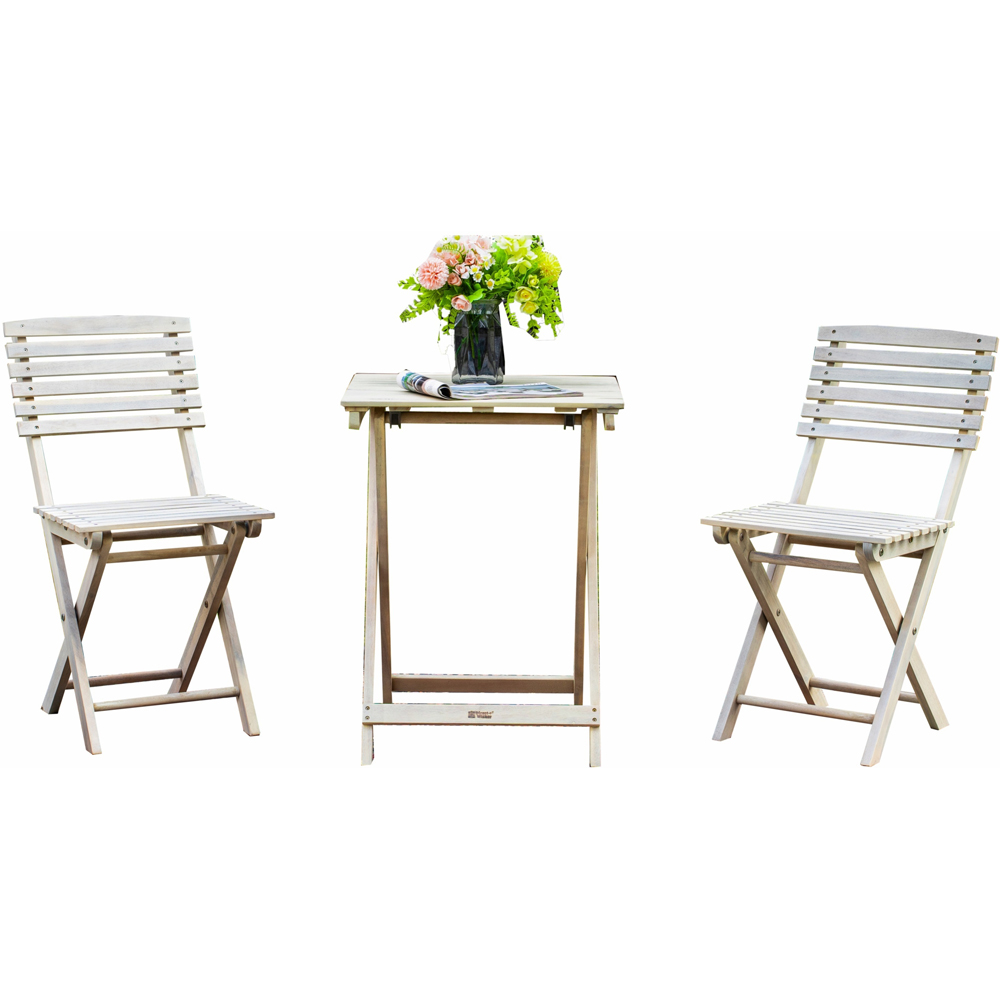 Direct Wicker 2 Seater Sanded Natural Finish Wooden Square Foldable Bistro Set Image 2