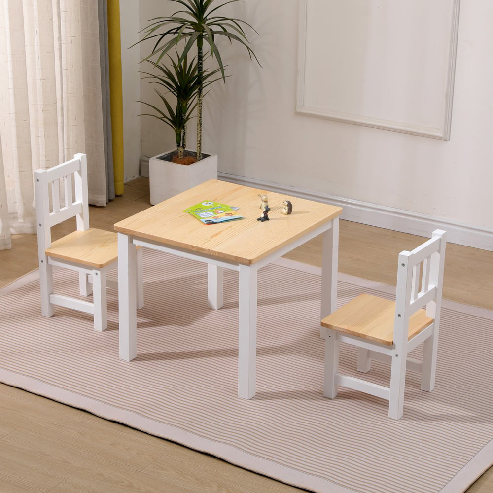 FurnitureHMD Kids 2 Seater White Pine Wood Table and Chair Set Image 6