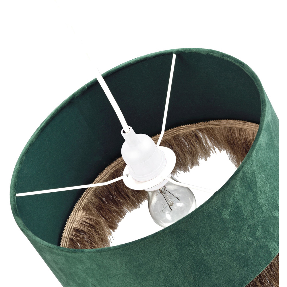 Happy Homewares Forest Green Soft Velvet Circular Gold Tassels Pendant Shade Image 3