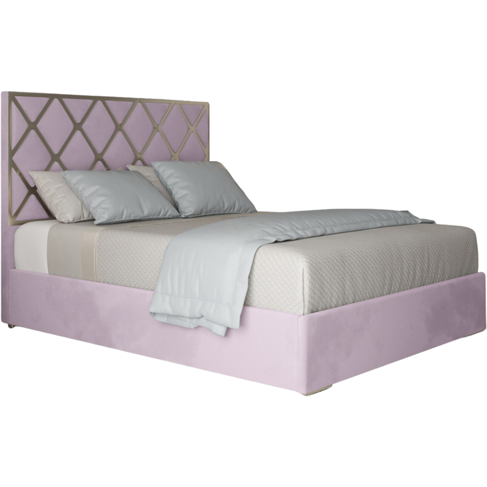 Tammy Super King Size Pink Soft Velvet Upholstered Metal Bed Frame with Panelled Headboard Image 2