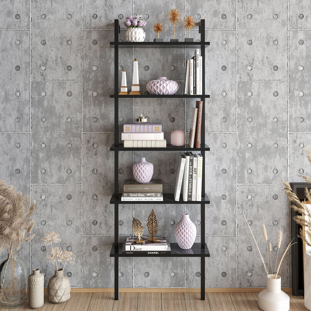Decorotika Piante 5 Shelf Black Marble Bookshelf Image 3