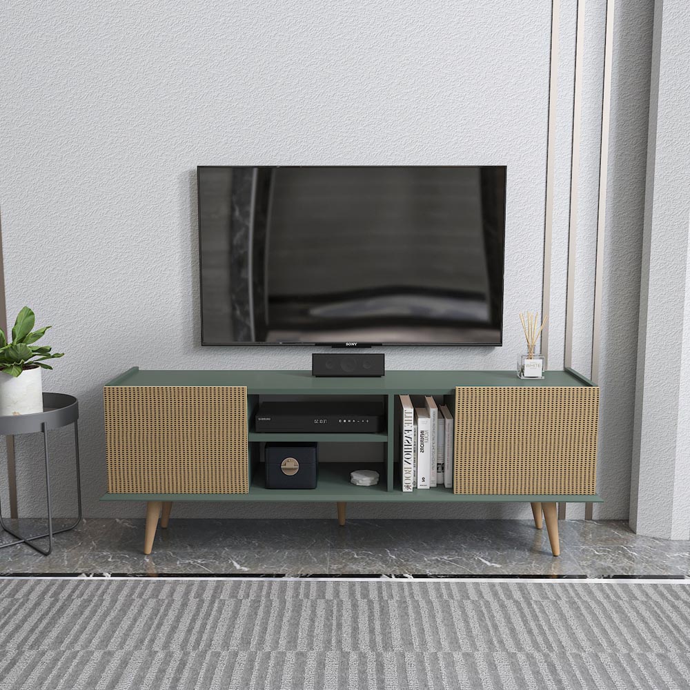 Decorotika Ecuador 2 Door 3 Shelf Silva and Rattan TV Unit Image 7