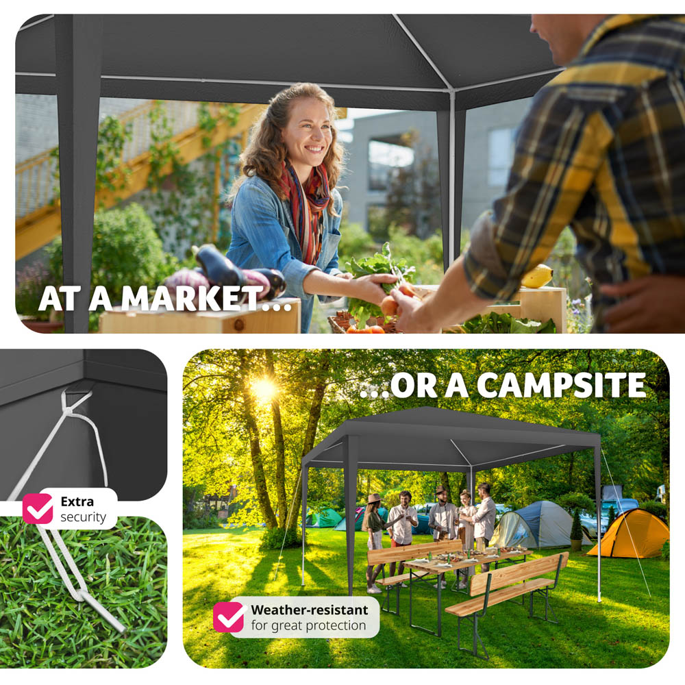 tectake Kara 3 x 3m Grey Water and UV Resistant Gazebo Image 8