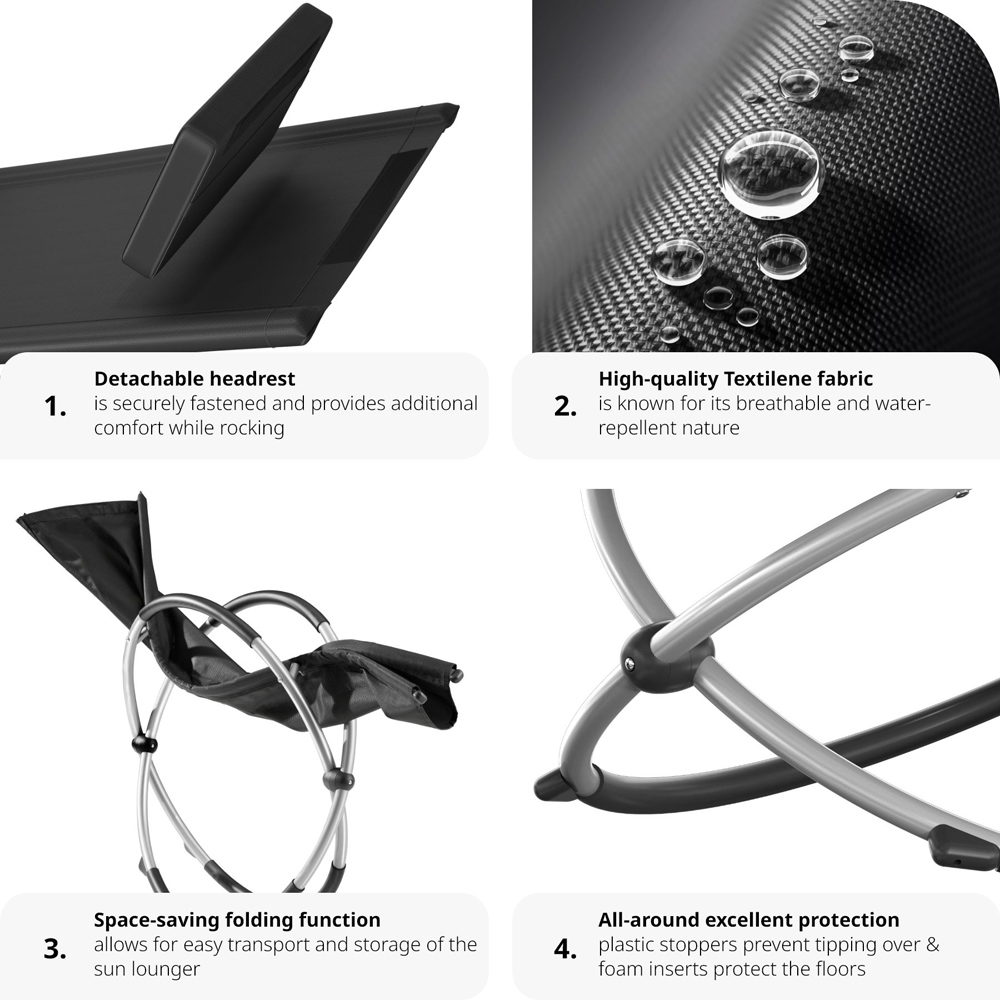 tectake Paulina Black Foldable Sun Lounger with Cushion Image 6