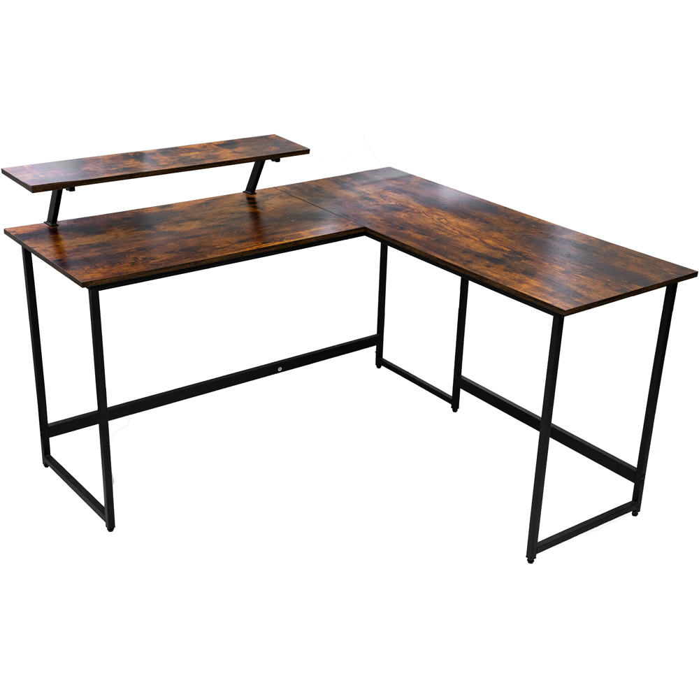 Abrihome Single Shelf Industrial Style L-Shaped Corner Computer Desk Brown Image 2