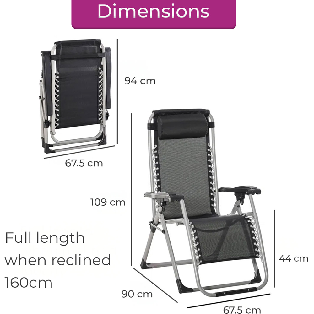 Neo Zero Gravity Dark Grey Reclining Sun Lounger with Padded Cushions Set of 2 Image 9