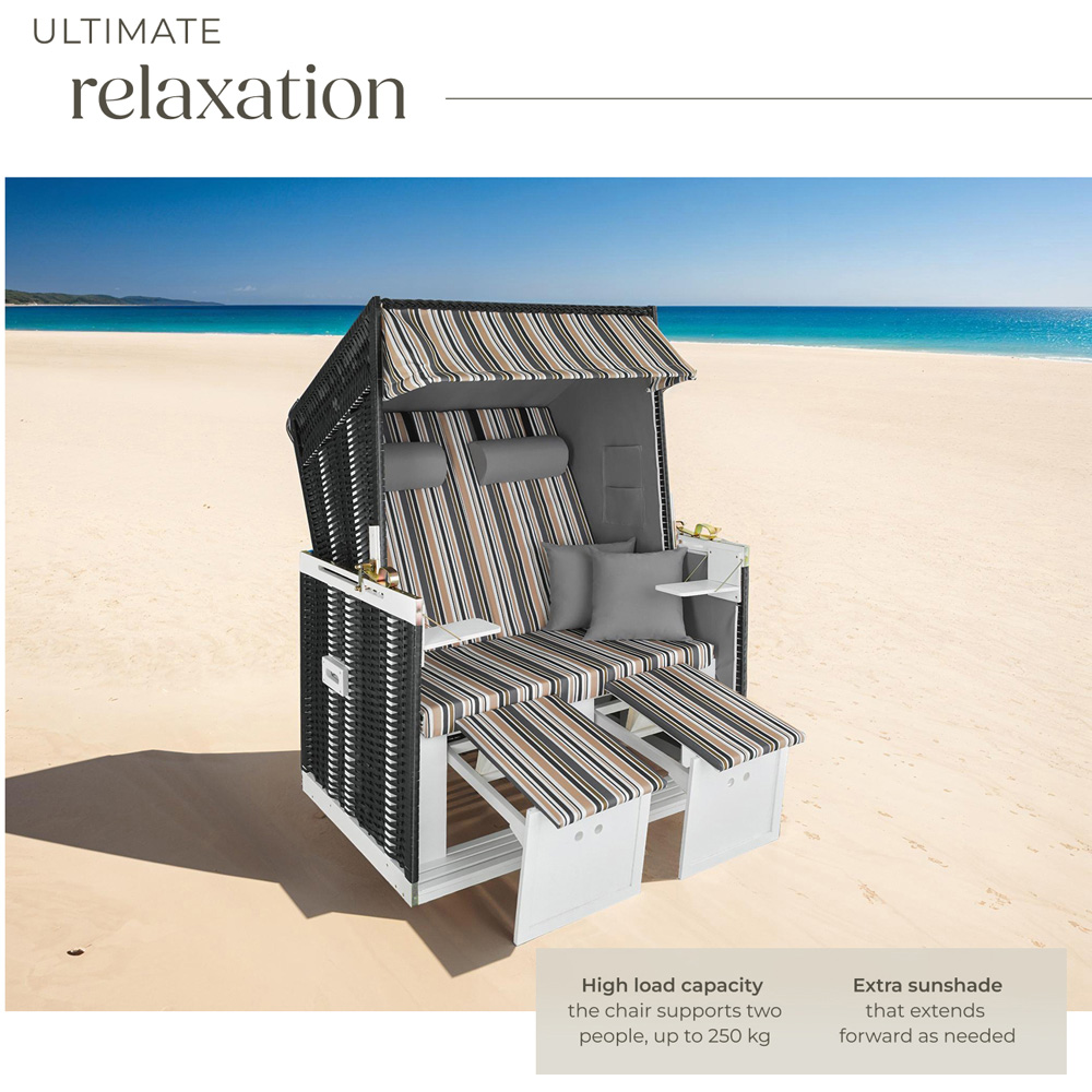 tectake Sylt Black Grey and Brown Beach Chair with Cushions and Cover Image 3