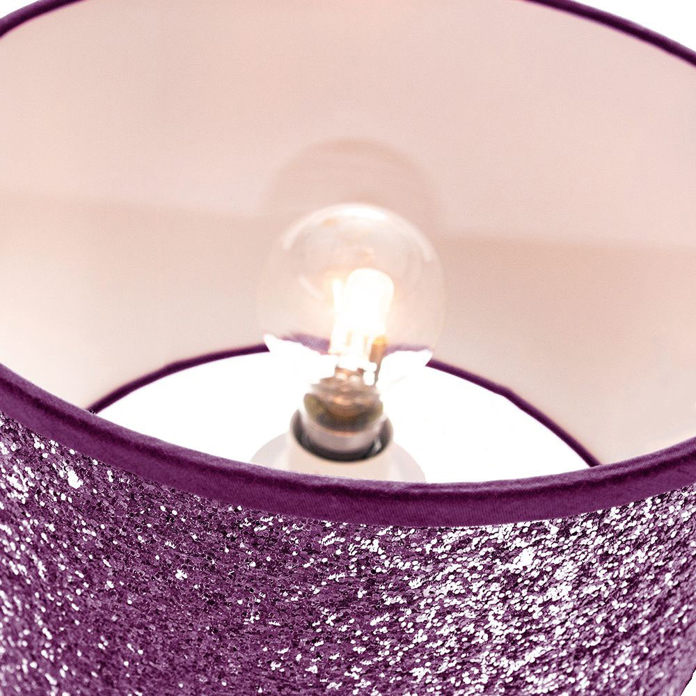 Happy Homewares Designer Bright Purple Glitter Fabric Pendant Shade Image 4
