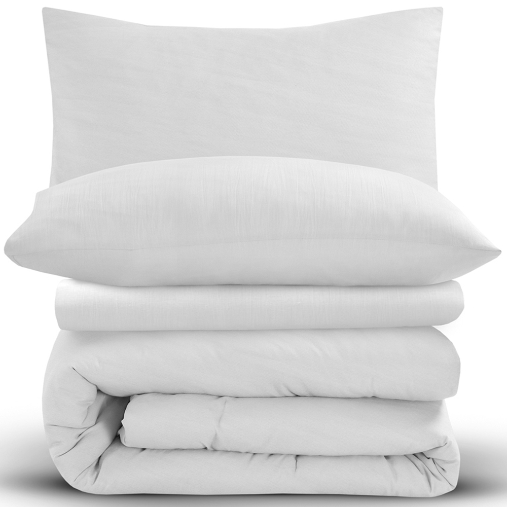 Velosso Washed Linen Look Double White Duvet Set Image 2