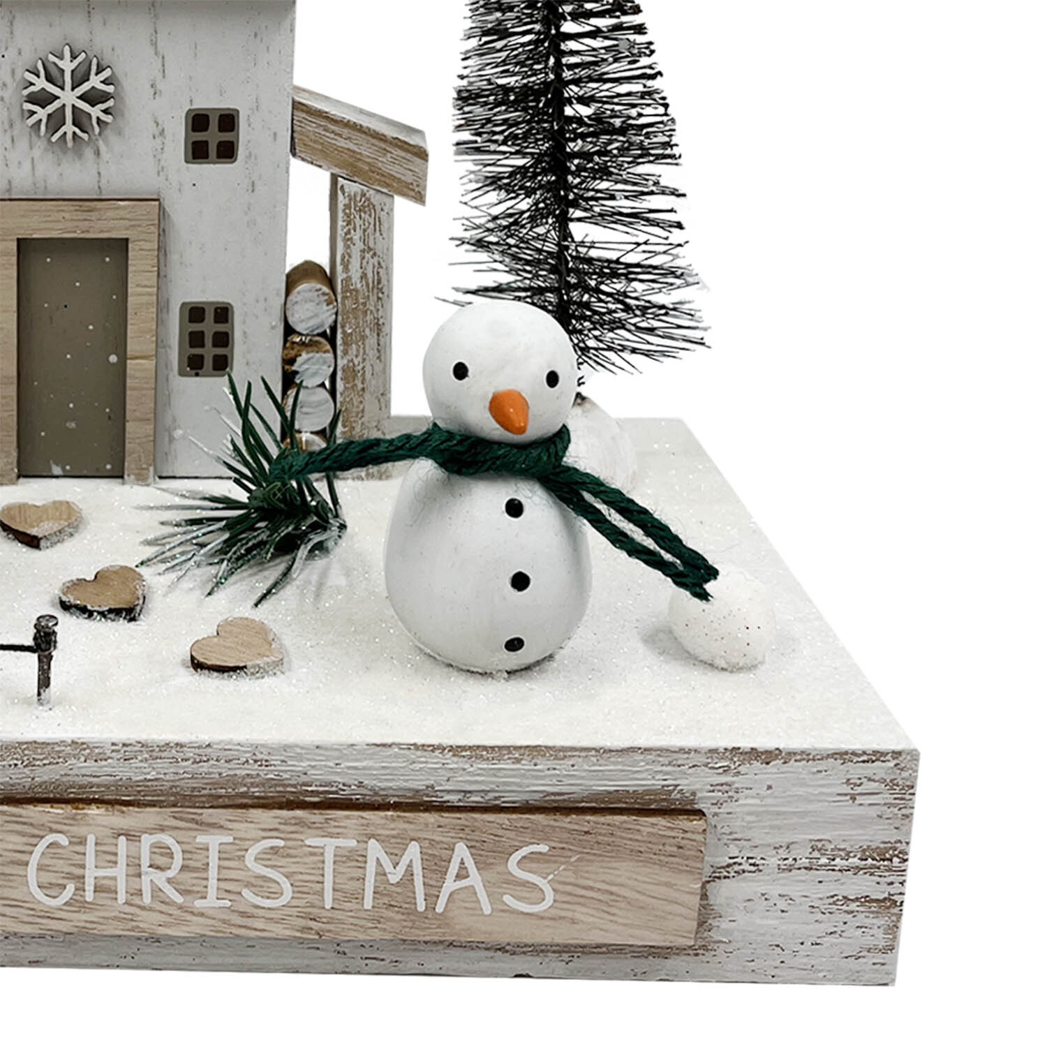 Wooden Snowman House Scene White Image 4