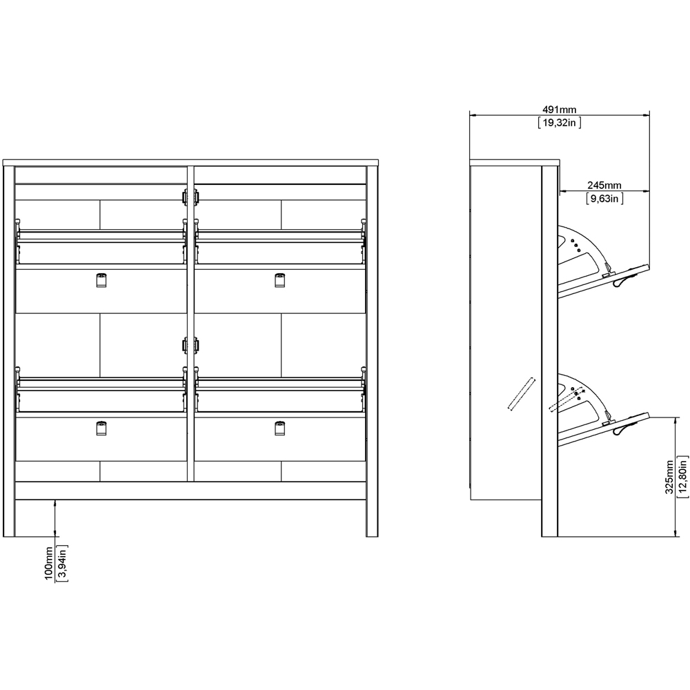 Florence Madrid 4 Flip Down Doors Matt Black Shoe Cabinet Image 7