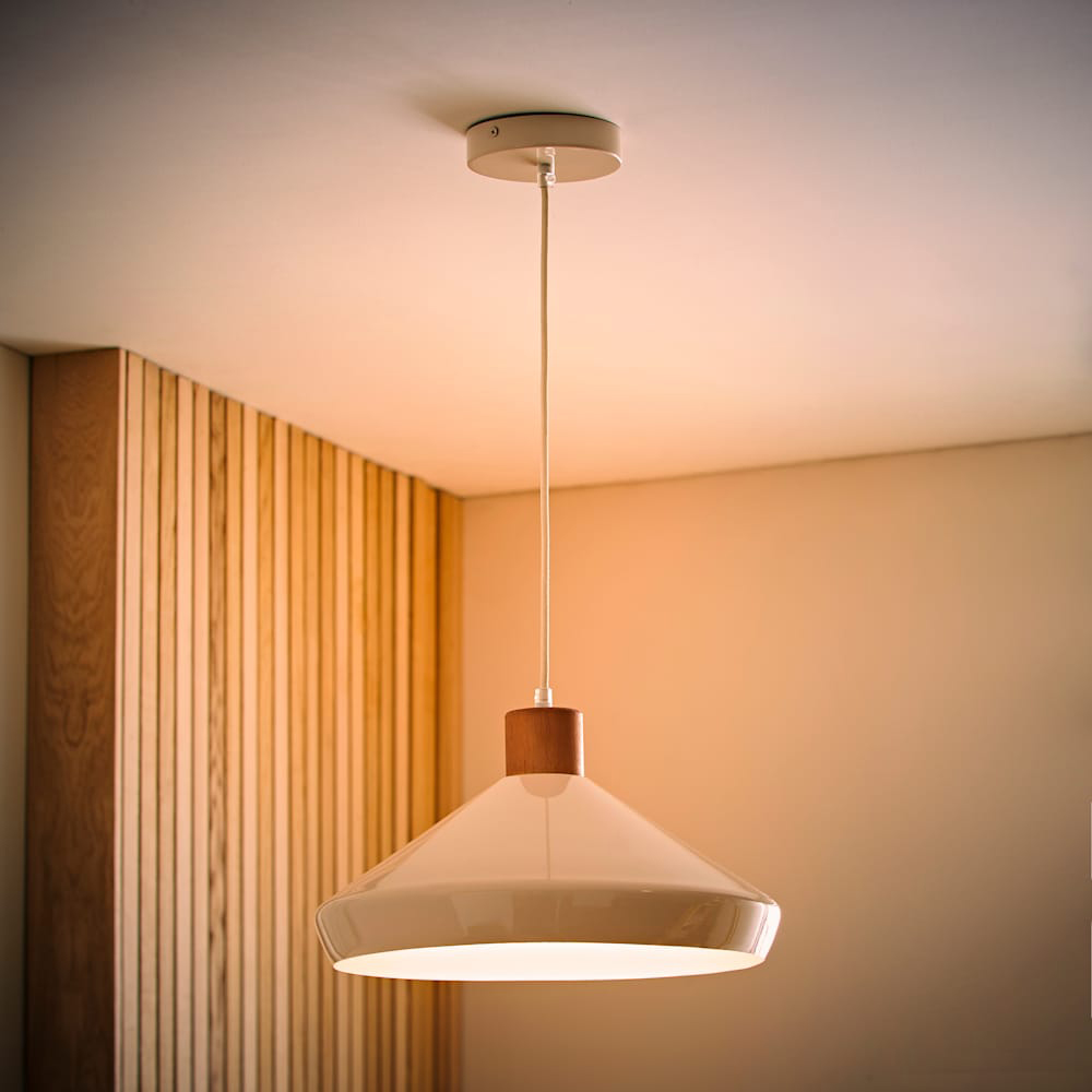 ValueLights Parker Cream and Walnut Pendant Light and Bulb Image 2