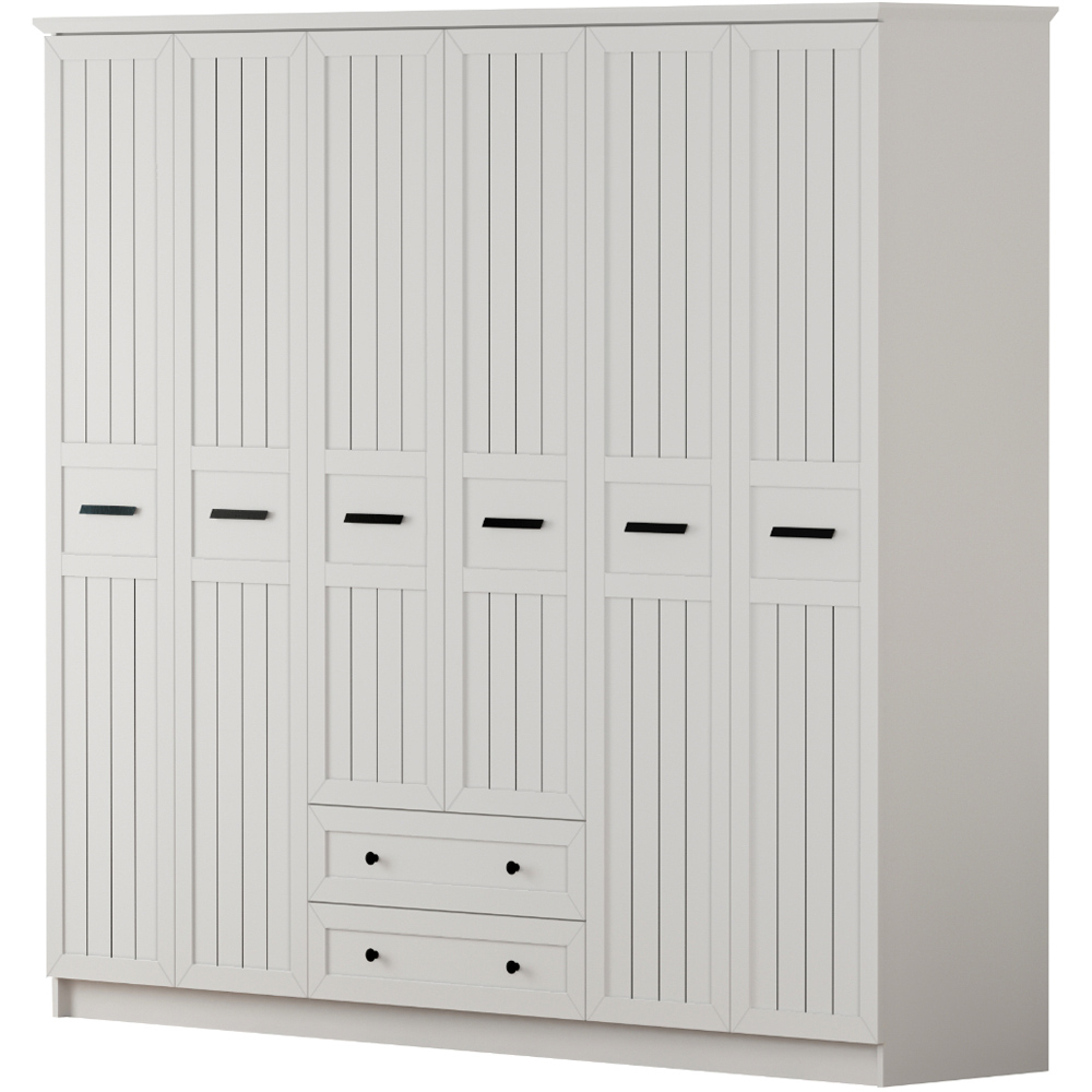 Evu VIENNA XL 6 Doors 2 Drawers White Wardrobe Image 2