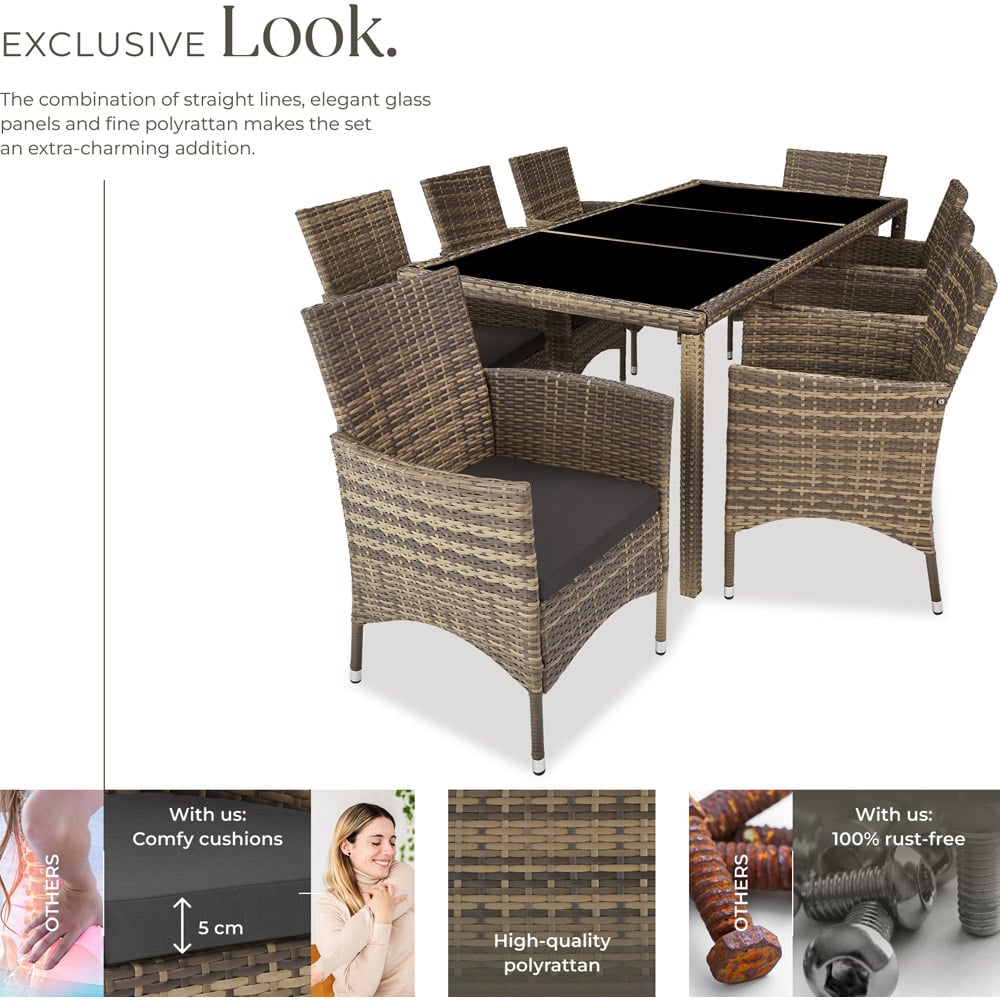 tectake Valencia 8 Seater Nature and Dark Grey Dining Table Set with Cover Image 7